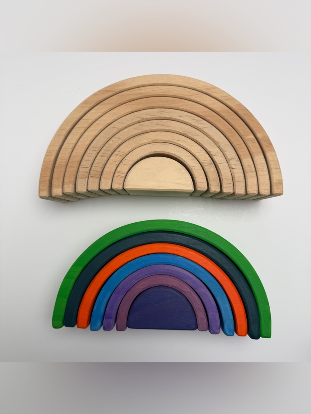 Wooden Rainbow Nesting Toy - Natural + Multicolor (Sample—defective.⚠️）